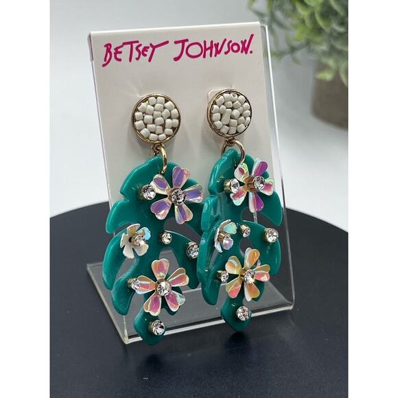 Betsey Johnson Tropical Leaf‎ Flowers Crystals Green Dangle
Earrings New - Picture 5 of 11